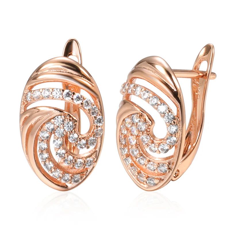 Elegant 585 Rose Gold Floral Stud Earrings with Oval Natural Zircon Accents