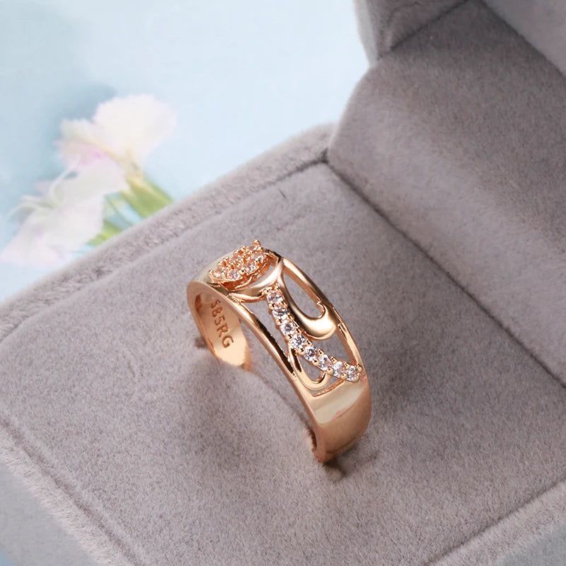 Elegant 585 Rose Gold Floral Zircon Cocktail Ring - Premium Quality Jewelry