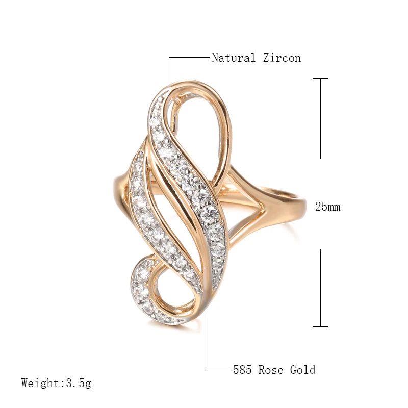 Elegant 585 Rose Gold Floral Zircon Cocktail Ring with Micro-Wax Inlay