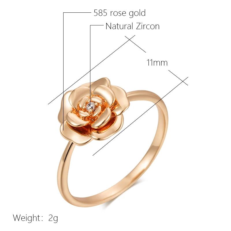 Elegant 585 Rose Gold Flower Cocktail Ring with Natural Zircon Accents