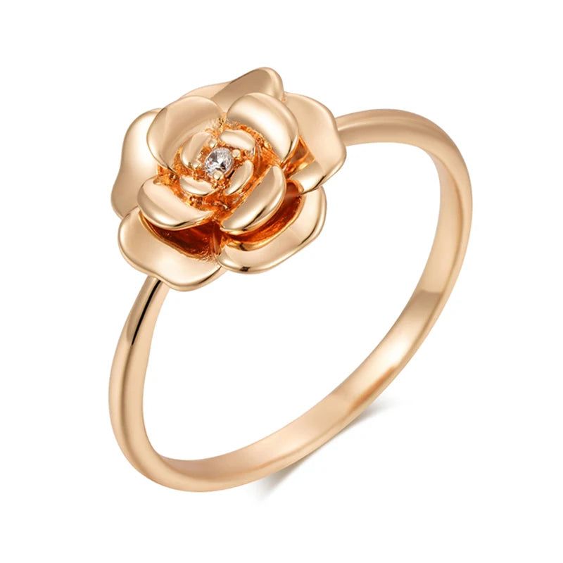 Elegant 585 Rose Gold Flower Cocktail Ring with Natural Zircon Accents