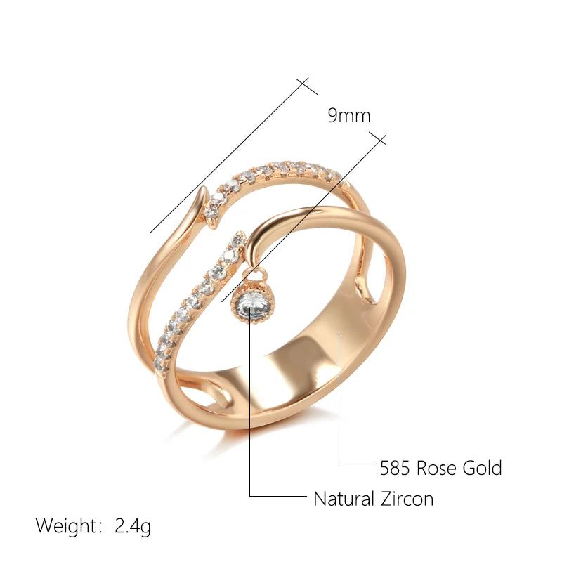 Elegant 585 Rose Gold Geometric Cocktail Ring with Natural Zircon and Micro Wax Inlay