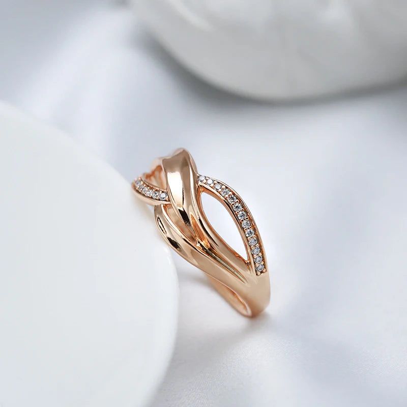 Elegant 585 Rose Gold Geometric Cross Ring with Natural Zircon and Micro-Wax Inlay