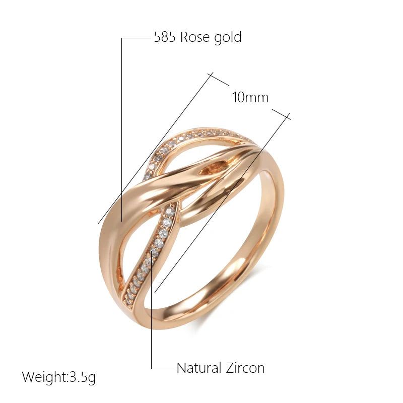 Elegant 585 Rose Gold Geometric Cross Ring with Natural Zircon and Micro-Wax Inlay