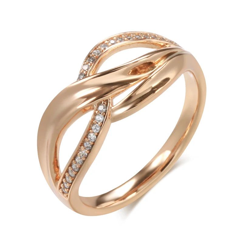 Elegant 585 Rose Gold Geometric Cross Ring with Natural Zircon and Micro-Wax Inlay