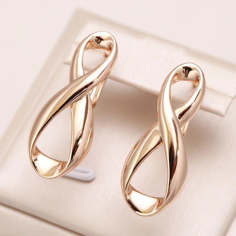 Elegant 585 Rose Gold Geometric Drop Earrings - Unique Fashion Jewelry with Glossy Hollow Design