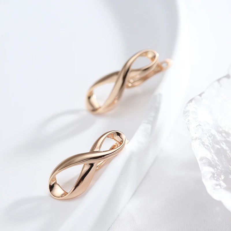 Elegant 585 Rose Gold Geometric Drop Earrings - Unique Fashion Jewelry with Glossy Hollow Design