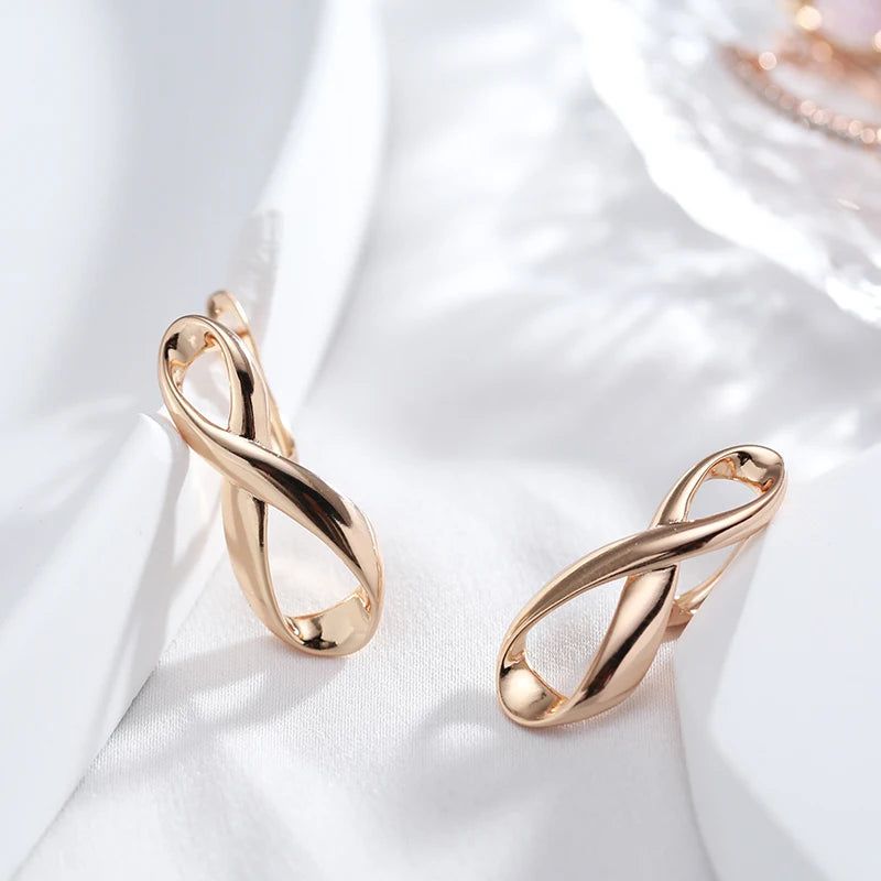 Elegant 585 Rose Gold Geometric Drop Earrings - Unique Fashion Jewelry with Glossy Hollow Design