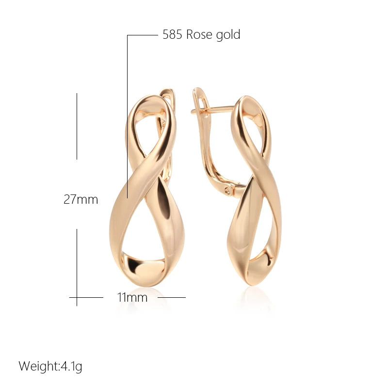 Elegant 585 Rose Gold Geometric Drop Earrings - Unique Fashion Jewelry with Glossy Hollow Design