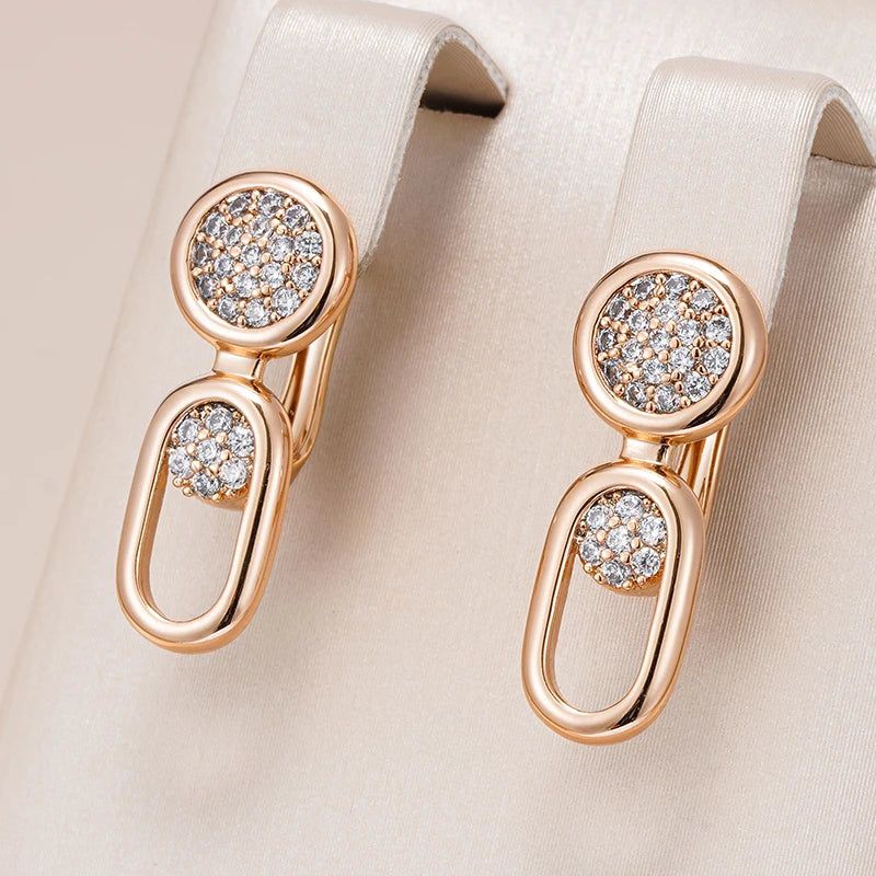 Elegant 585 Rose Gold Geometric Drop Earrings with Natural Zircon and Micro-Wax Inlay for Bridal Elegance