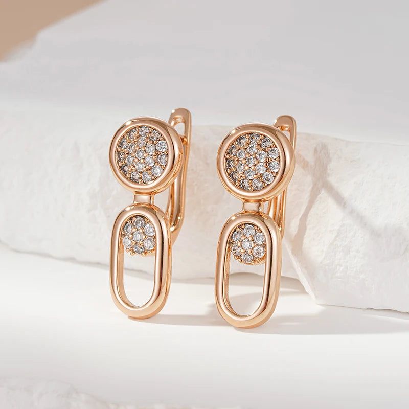 Elegant 585 Rose Gold Geometric Drop Earrings with Natural Zircon and Micro-Wax Inlay for Bridal Elegance