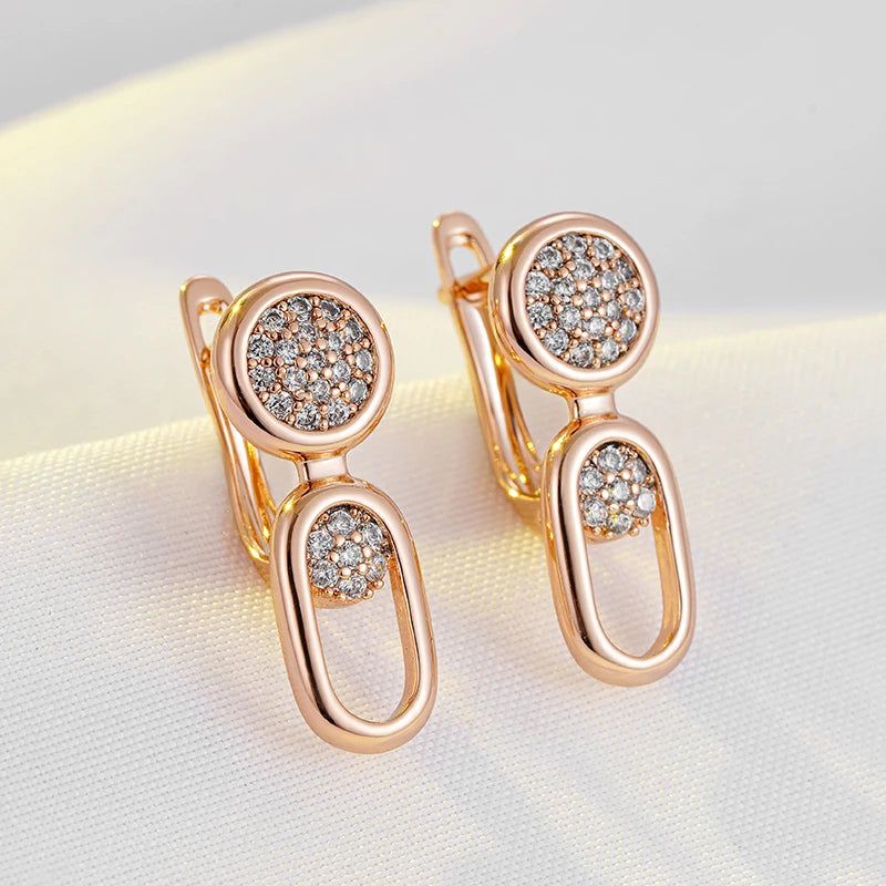 Elegant 585 Rose Gold Geometric Drop Earrings with Natural Zircon and Micro-Wax Inlay for Bridal Elegance