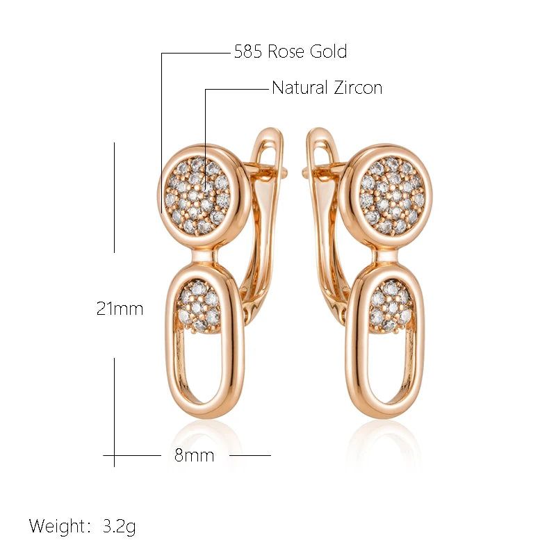 Elegant 585 Rose Gold Geometric Drop Earrings with Natural Zircon and Micro-Wax Inlay for Bridal Elegance