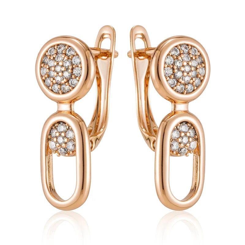 Elegant 585 Rose Gold Geometric Drop Earrings with Natural Zircon and Micro-Wax Inlay for Bridal Elegance