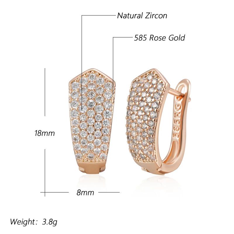 Elegant 585 Rose Gold Geometric Drop Earrings with Shiny Natural Zircon