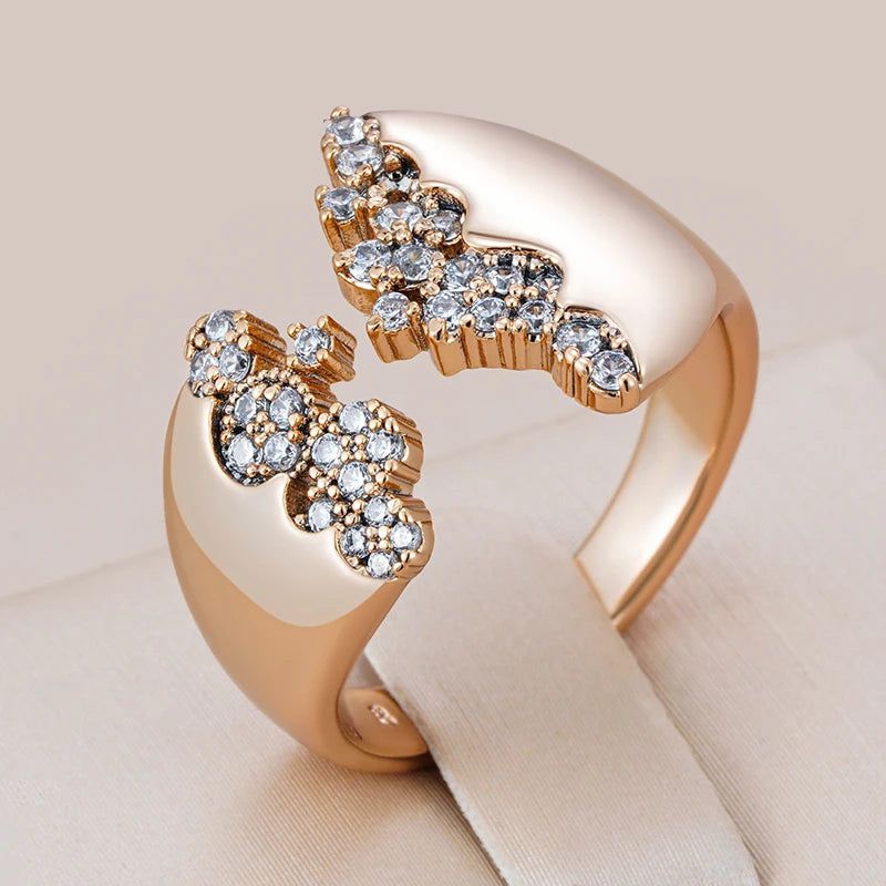 Elegant 585 Rose Gold Geometric Open Ring with Natural Zircon - Modern Fashion Jewelry