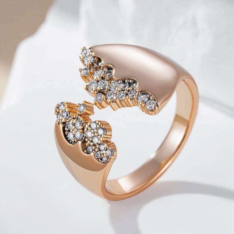 Elegant 585 Rose Gold Geometric Open Ring with Natural Zircon - Modern Fashion Jewelry