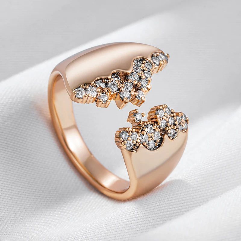 Elegant 585 Rose Gold Geometric Open Ring with Natural Zircon - Modern Fashion Jewelry