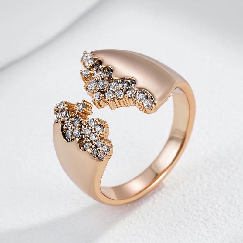 Elegant 585 Rose Gold Geometric Open Ring with Natural Zircon - Modern Fashion Jewelry