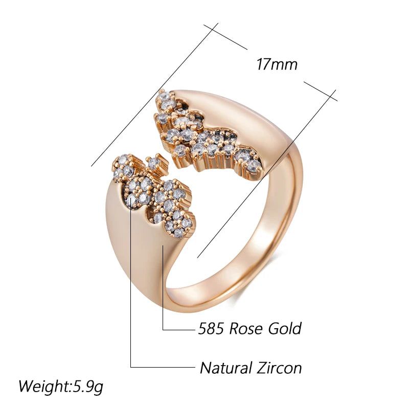 Elegant 585 Rose Gold Geometric Open Ring with Natural Zircon - Modern Fashion Jewelry