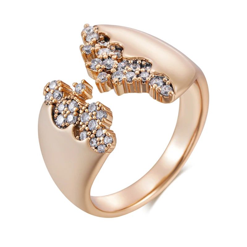 Elegant 585 Rose Gold Geometric Open Ring with Natural Zircon - Modern Fashion Jewelry