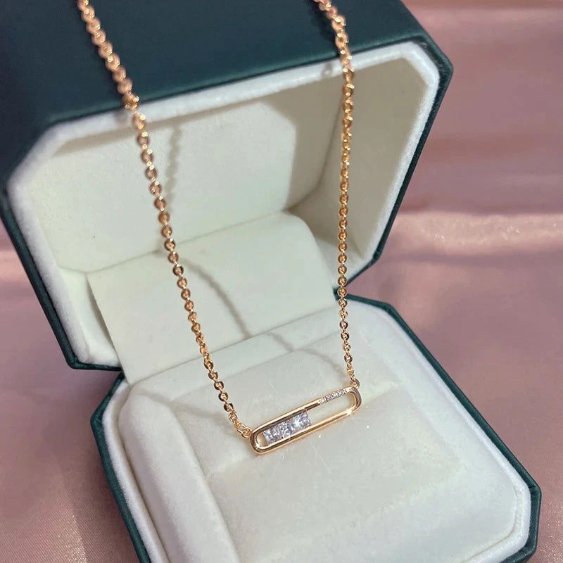 Elegant 585 Rose Gold Geometric Pendant Necklace with Shiny Natural Zircon