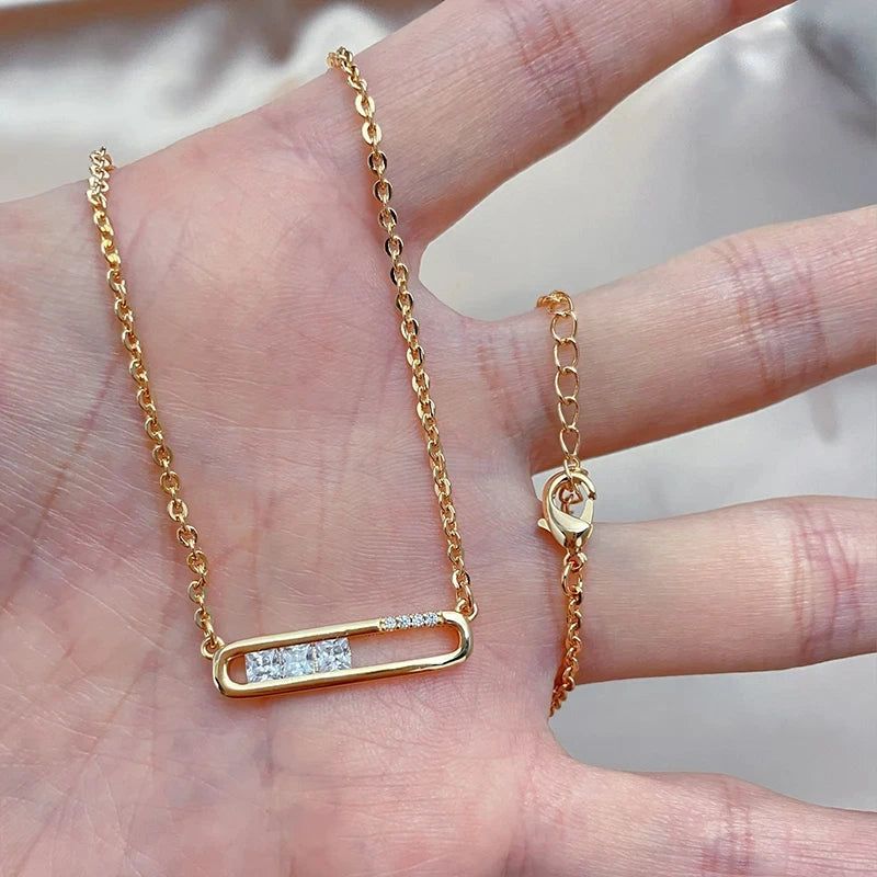 Elegant 585 Rose Gold Geometric Pendant Necklace with Shiny Natural Zircon