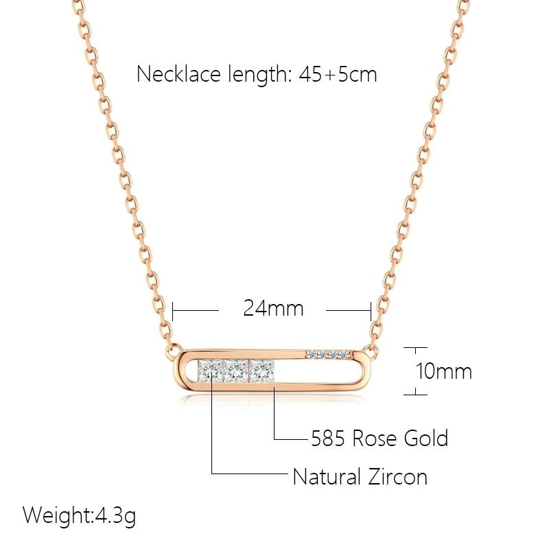 Elegant 585 Rose Gold Geometric Pendant Necklace with Shiny Natural Zircon