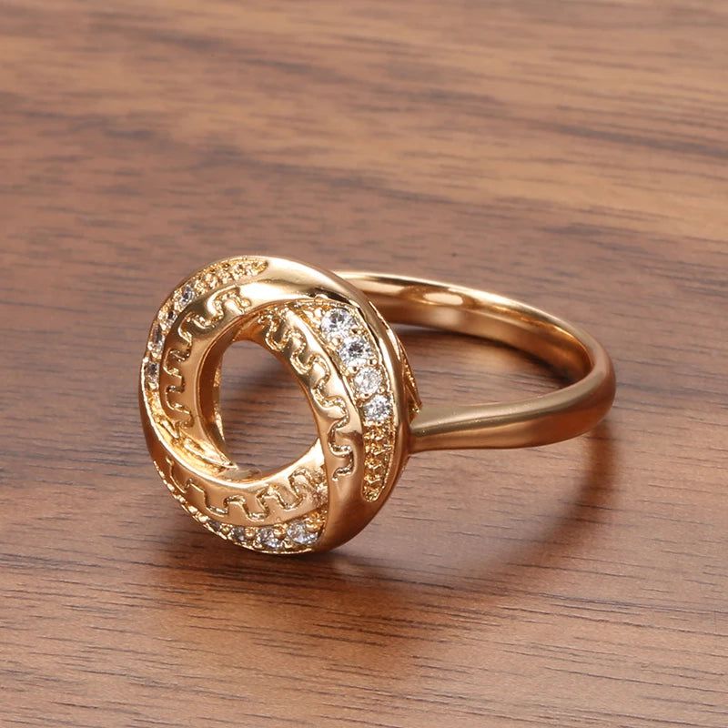 Elegant 585 Rose Gold Geometric Ring with Natural Zircon and Micro-Wax Inlay