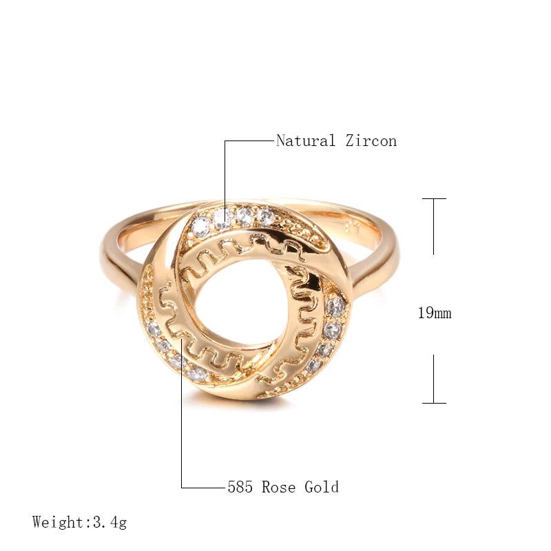 Elegant 585 Rose Gold Geometric Ring with Natural Zircon and Micro-Wax Inlay