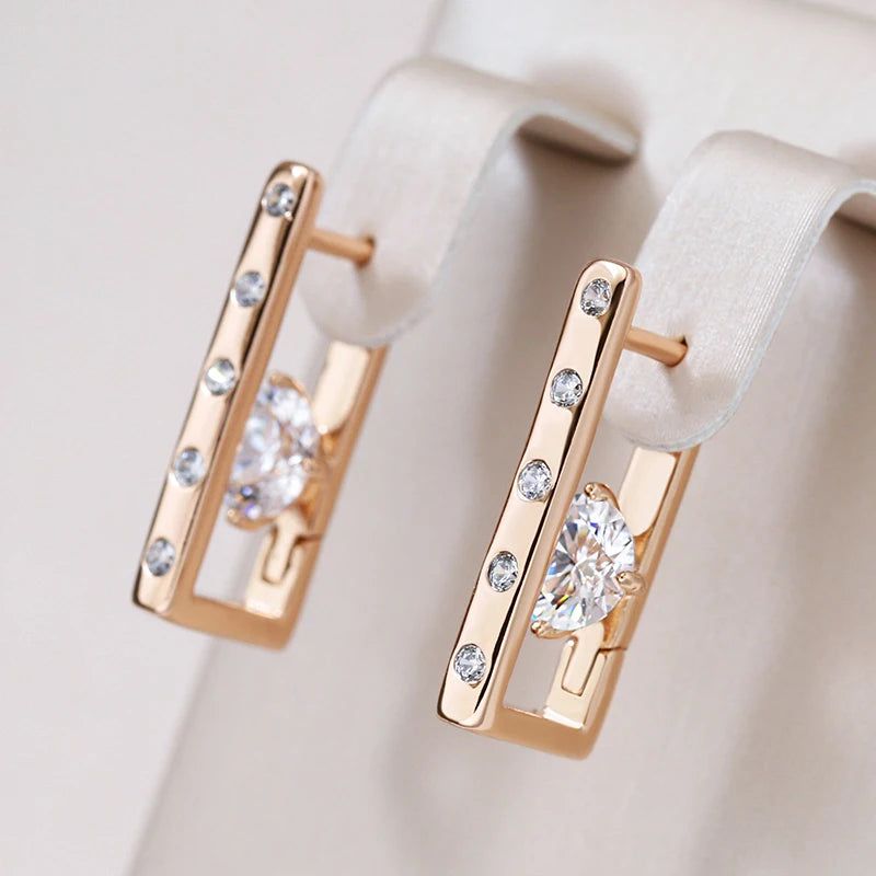 Elegant 585 Rose Gold Geometric Zircon Drop Earrings - High-Quality Fashion Jewelry