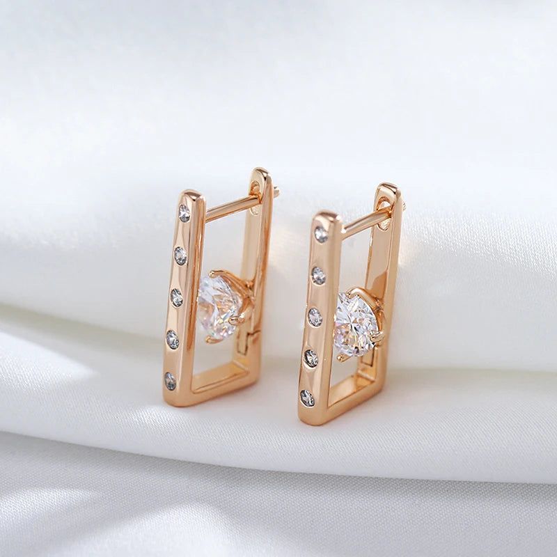 Elegant 585 Rose Gold Geometric Zircon Drop Earrings - High-Quality Fashion Jewelry