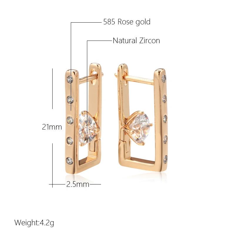 Elegant 585 Rose Gold Geometric Zircon Drop Earrings - High-Quality Fashion Jewelry