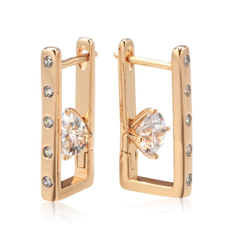 Elegant 585 Rose Gold Geometric Zircon Drop Earrings - High-Quality Fashion Jewelry