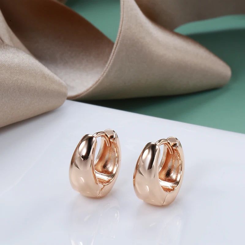 Elegant 585 Rose Gold Glossy Dangle Earrings - Chic High-Quality Drop Jewelry