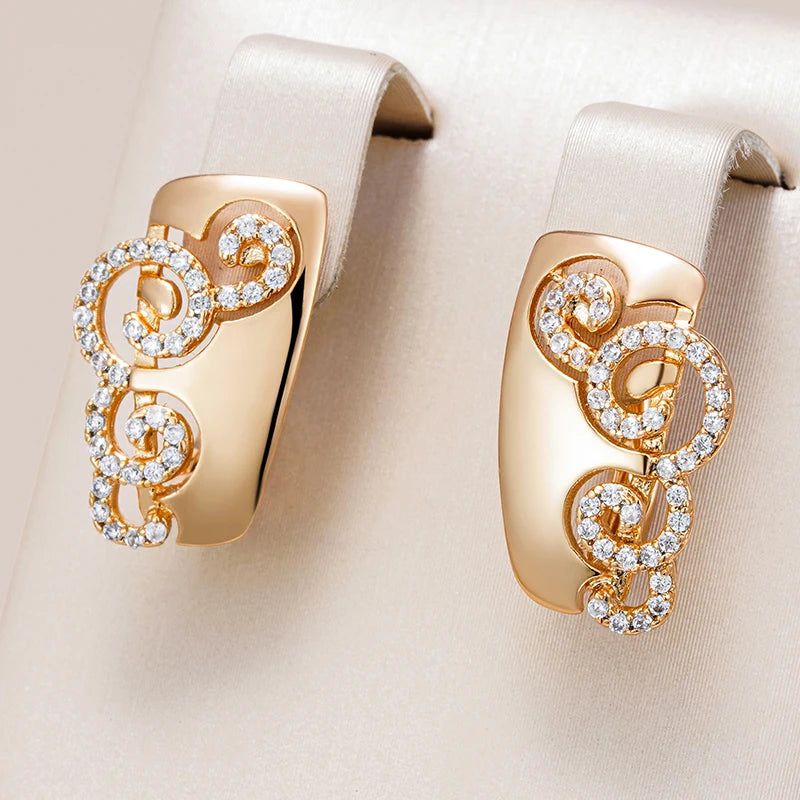 Elegant 585 Rose Gold Glossy Dangle Earrings with Natural Zircon - Premium Quality Jewelry