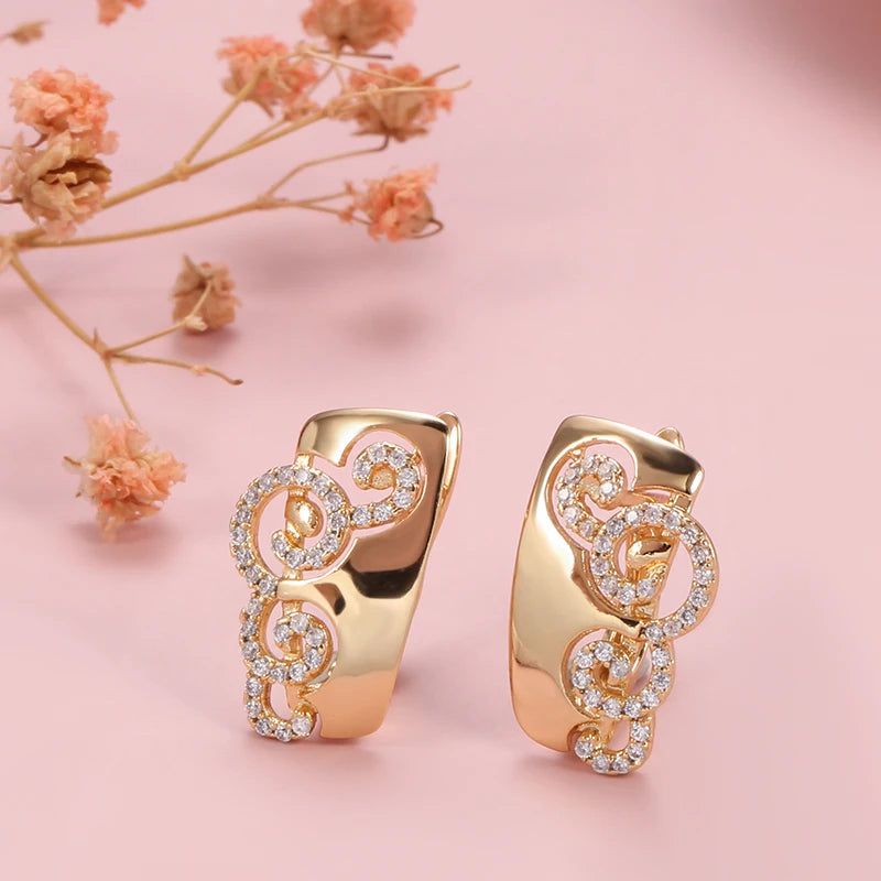 Elegant 585 Rose Gold Glossy Dangle Earrings with Natural Zircon - Premium Quality Jewelry