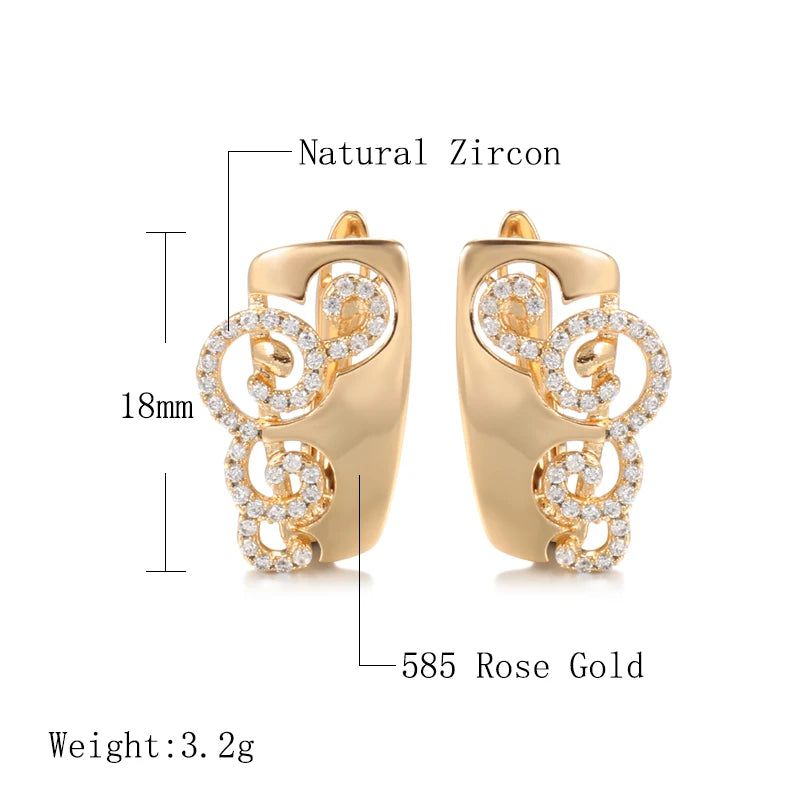 Elegant 585 Rose Gold Glossy Dangle Earrings with Natural Zircon - Premium Quality Jewelry