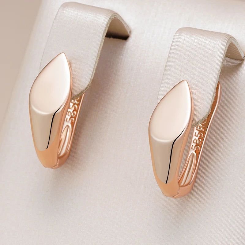 Elegant 585 Rose Gold Glossy Geometric Dangle Earrings - High-Quality Rhombus Jewelry