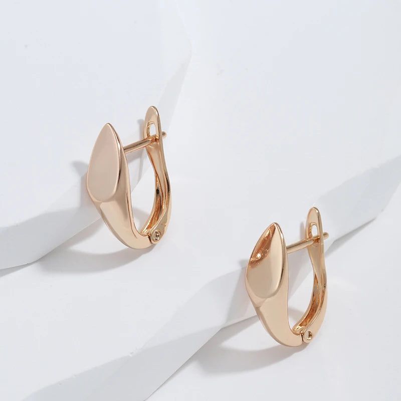 Elegant 585 Rose Gold Glossy Geometric Dangle Earrings - High-Quality Rhombus Jewelry