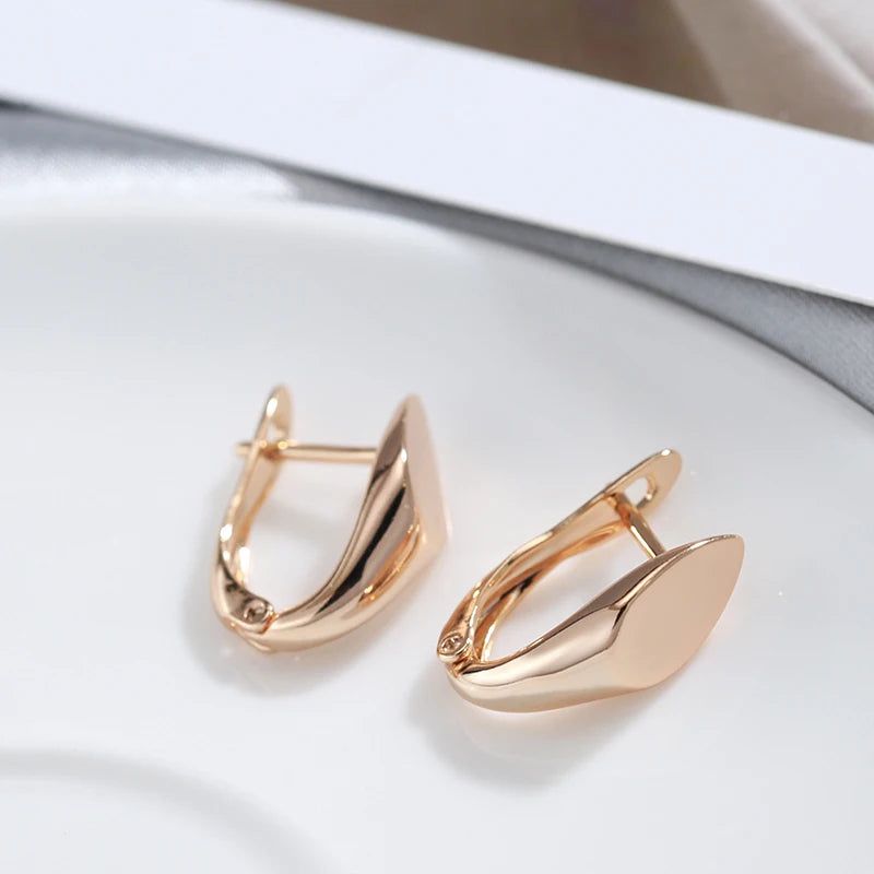 Elegant 585 Rose Gold Glossy Geometric Dangle Earrings - High-Quality Rhombus Jewelry