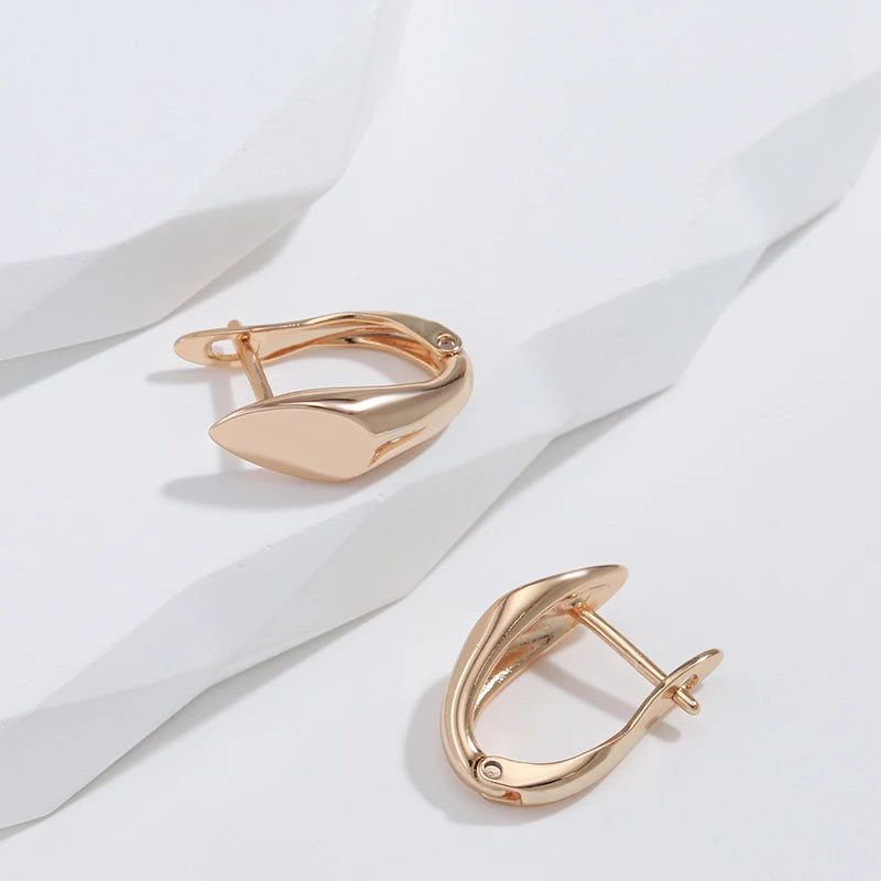 Elegant 585 Rose Gold Glossy Geometric Dangle Earrings - High-Quality Rhombus Jewelry