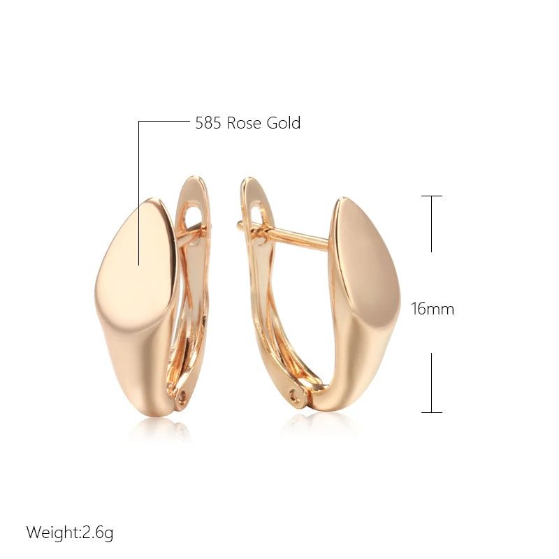 Elegant 585 Rose Gold Glossy Geometric Dangle Earrings - High-Quality Rhombus Jewelry