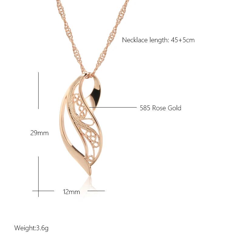 Elegant 585 Rose Gold Glossy Pendant Necklace - Unique Romantic Metal Jewelry