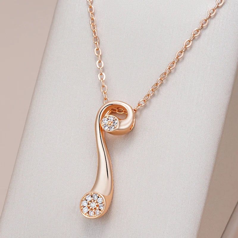 Elegant 585 Rose Gold Glossy Pendant Necklace with Shiny Natural Zircon