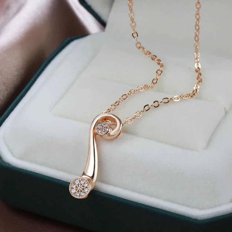 Elegant 585 Rose Gold Glossy Pendant Necklace with Shiny Natural Zircon