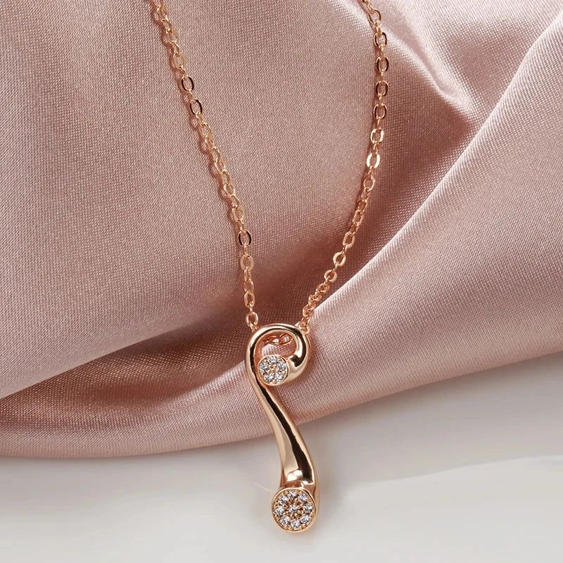 Elegant 585 Rose Gold Glossy Pendant Necklace with Shiny Natural Zircon