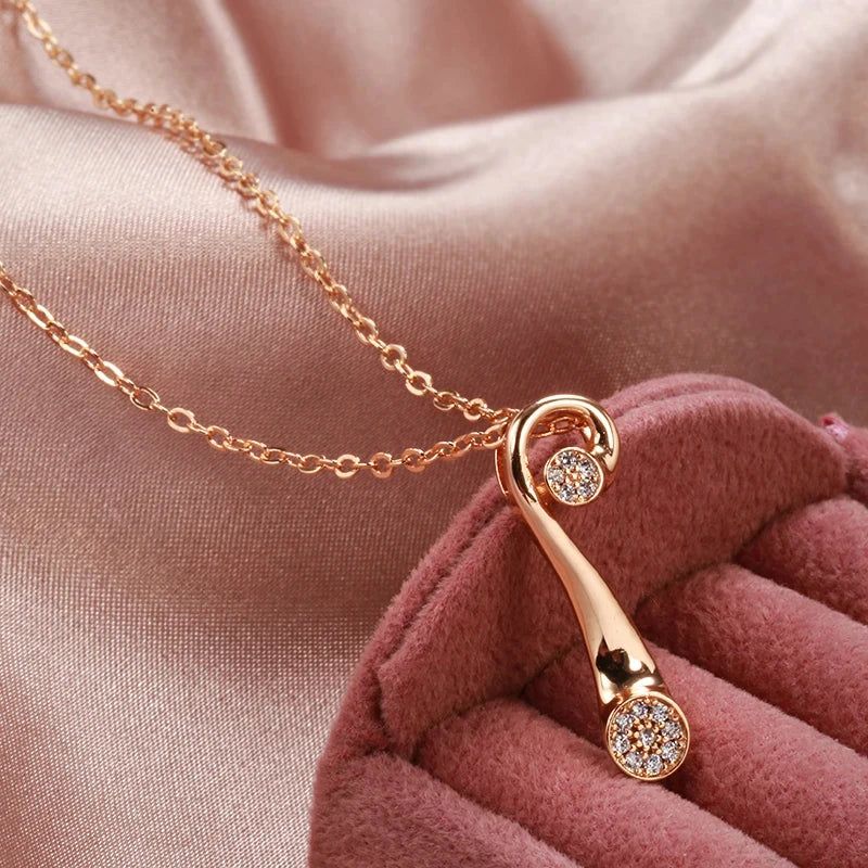 Elegant 585 Rose Gold Glossy Pendant Necklace with Shiny Natural Zircon