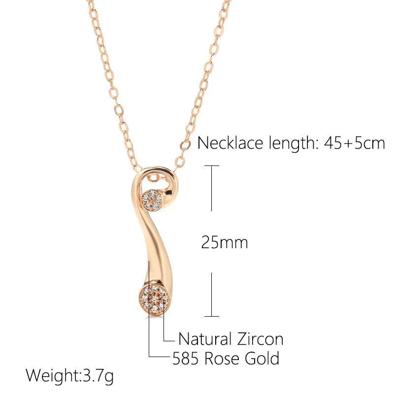 Elegant 585 Rose Gold Glossy Pendant Necklace with Shiny Natural Zircon