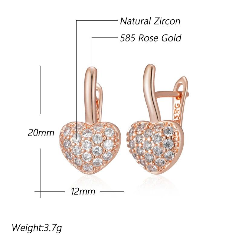 Elegant 585 Rose Gold Heart Earrings with Shiny Natural Zircon - Perfect for Valentine's Day and Special Occasions